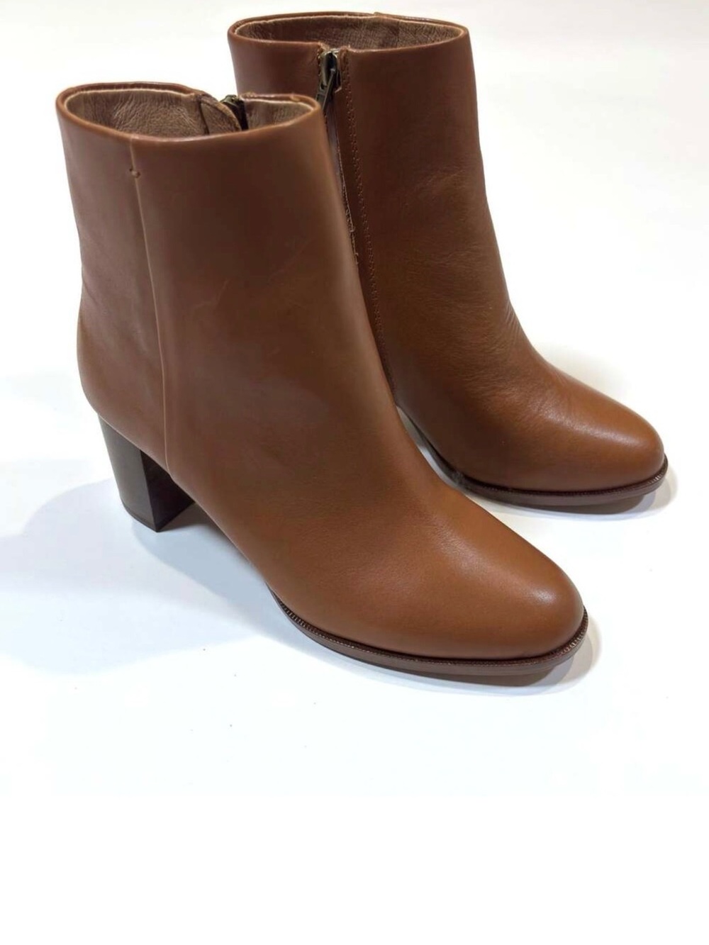 Madewell Tan Leather Ankle Booties with Block Heel